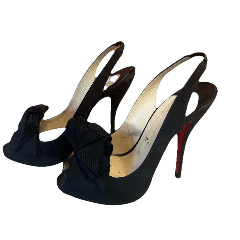 Christian Louboutin Black Miss Chacha 120 Crepe Slingback Peep Toe heels